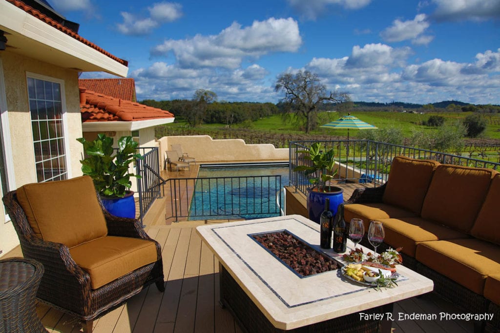 outisde deck with pool at vineyard house in Amador County - Jeff Runquist Wines